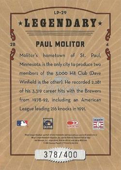 2005 Donruss Classics - Legendary Lumberjacks #LP-29 Paul Molitor Back
