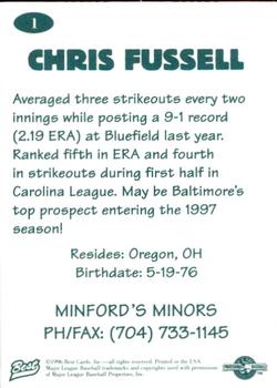 1996 Best Carolina League All-Stars 2 #1 Chris Fussell Back