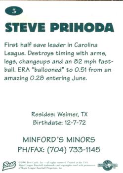 1996 Best Carolina League All-Stars 2 #5 Steve Prihoda Back
