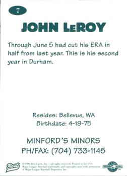 1996 Best Carolina League All-Stars 2 #7 John LeRoy Back