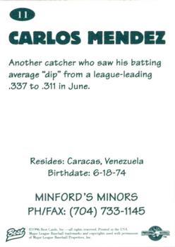 1996 Best Carolina League All-Stars 2 #11 Carlos Mendez Back