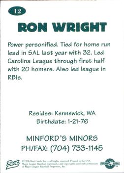 1996 Best Carolina League All-Stars 2 #12 Ron Wright Back