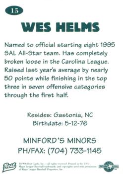 1996 Best Carolina League All-Stars 2 #15 Wes Helms Back