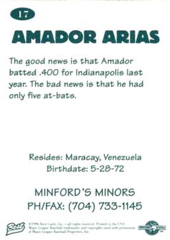 1996 Best Carolina League All-Stars 2 #17 Amador Arias Back