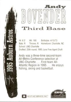 1995 Multi-Ad Auburn Astros #5 Andy Bovender Back