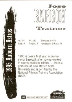 1995 Multi-Ad Auburn Astros #9 Jose Barron Back