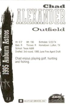 1995 Multi-Ad Auburn Astros #13 Chad Alexander Back