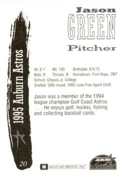 1995 Multi-Ad Auburn Astros #20 Jason Green Back
