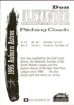 1995 Multi-Ad Auburn Astros #26 Don Alexander Back