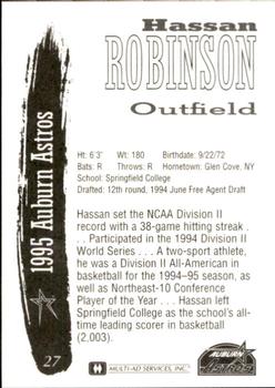 1995 Multi-Ad Auburn Astros #27 Hassan Robinson Back