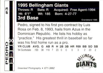 1995 Bellingham Giants #3 Pedro Feliz Back