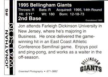 1995 Bellingham Giants #6 Jonathan Watson Back