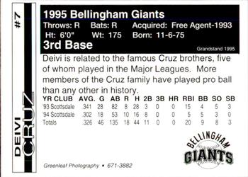 1995 Bellingham Giants #7 Deivi Cruz Back