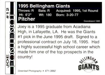 1995 Bellingham Giants #12 Joe Fontenot Back