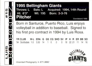 1995 Bellingham Giants #15 Luis Rodriguez Back
