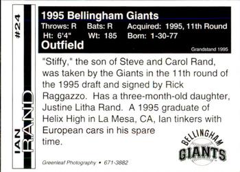 1995 Bellingham Giants #24 Ian Rand Back