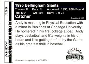 1995 Bellingham Giants #25 Andy Norton Back