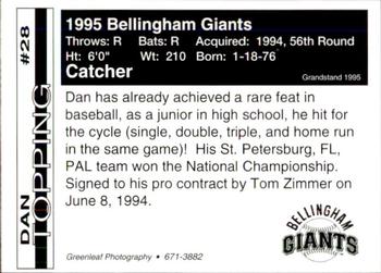 1995 Bellingham Giants #28 Dan Topping Back