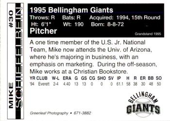 1995 Bellingham Giants #30 Mike Schiefelbein Back
