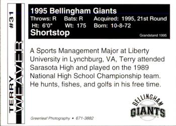 1995 Bellingham Giants #31 Terry Weaver Back