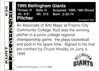 1995 Bellingham Giants #35 Kurt Takahashi Back