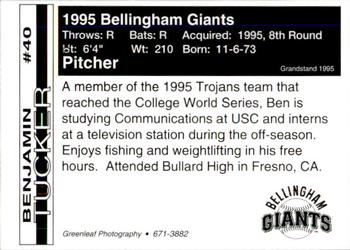 1995 Bellingham Giants #40 Benjamin Tucker Back