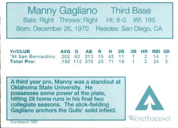 1995 Grandstand Grays Harbor Gulls #10 Manny Gagliano Back