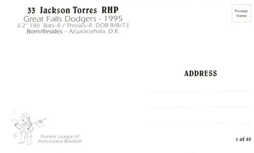1995 Great Falls Dodgers #1 Jackson Torres Back