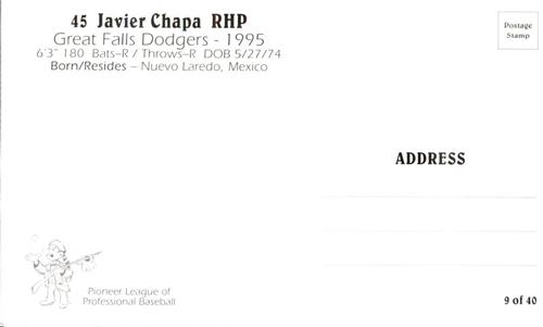 1995 Great Falls Dodgers #9 Javier Chapa Back