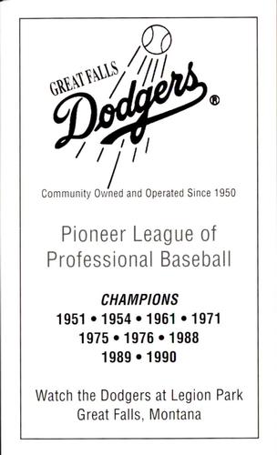 1995 Great Falls Dodgers #40 Cover Card Front