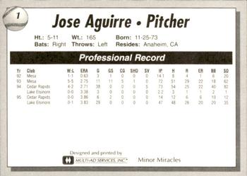 1995 Lake Elsinore Storm #1 Jose Aguirre Back