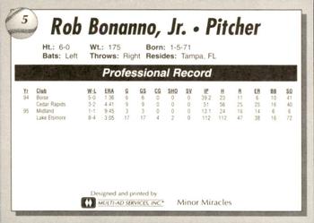 1995 Lake Elsinore Storm #5 Rob Bonanno Back