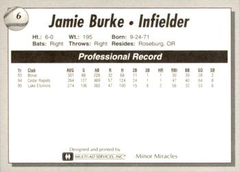 1995 Lake Elsinore Storm #6 Jamie Burke Back