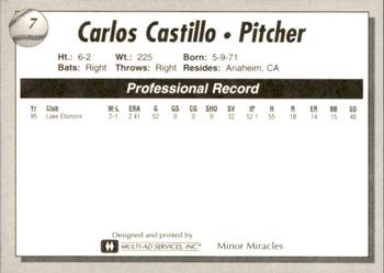1995 Lake Elsinore Storm #7 Carlos Castillo Back
