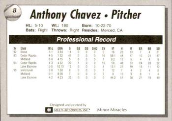 1995 Lake Elsinore Storm #8 Anthony Chavez Back