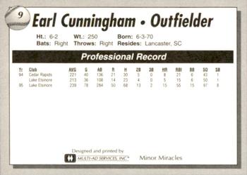 1995 Lake Elsinore Storm #9 Earl Cunningham Back