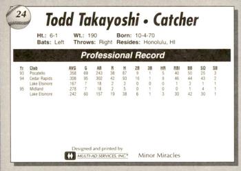 1995 Lake Elsinore Storm #24 Todd Takayoshi Back