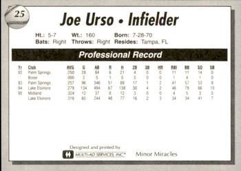 1995 Lake Elsinore Storm #25 Joe Urso Back