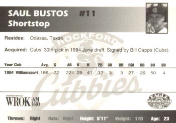 1995 Rockford Cubbies #NNO Saul Bustos Back