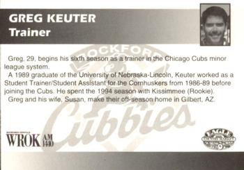 1995 Rockford Cubbies #NNO Greg Keuter Back