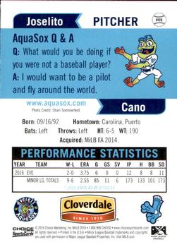 2016 Choice Everett AquaSox #8 Joselito Cano Back