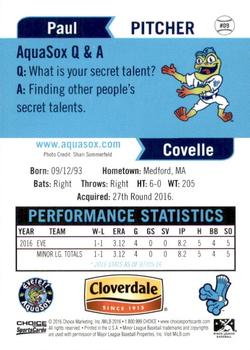 2016 Choice Everett AquaSox #9 Paul Covelle Back