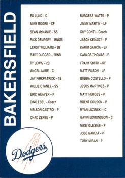 1993 Cal League Bakersfield Dodgers #32 Checklist Front