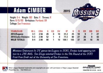 2015 Grandstand San Antonio Missions #6 Adam Cimber Back