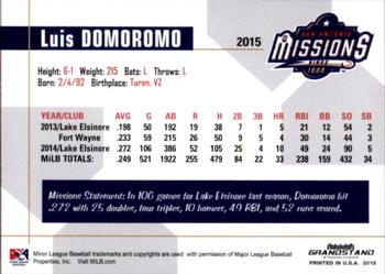 2015 Grandstand San Antonio Missions #8 Luis Domoromo Back