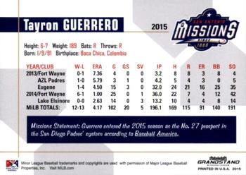 2015 Grandstand San Antonio Missions #12 Tayron Guerrero Back