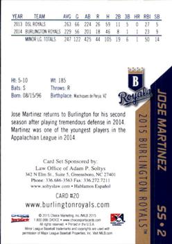 2015 Choice Burlington Royals #20 Jose Martinez Back