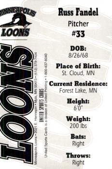 1995 Minneapolis Loons #5 Russ Fandel Back