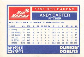 1995 Dunkin' Donuts Scranton/Wilkes-Barre Red Barons #NNO Andy Carter Back