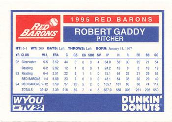 1995 Dunkin' Donuts Scranton/Wilkes-Barre Red Barons #NNO Bob Gaddy Back